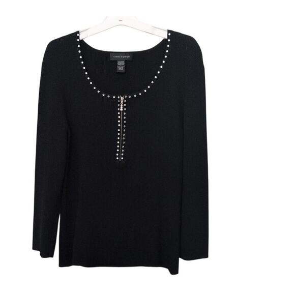 Cable & Gauge Black Knit Top with Crystal Detail – Size Large - Picture 1 of 4